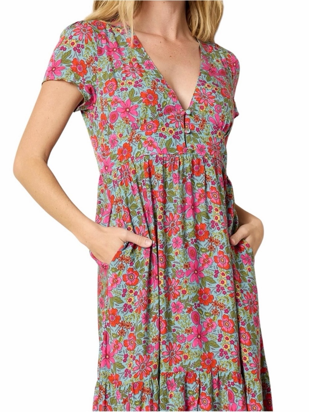NATURAL LIFE Evangeline Floral Maxi Dress Large NWT Pink Aqua Blue - Picture 3 of 10